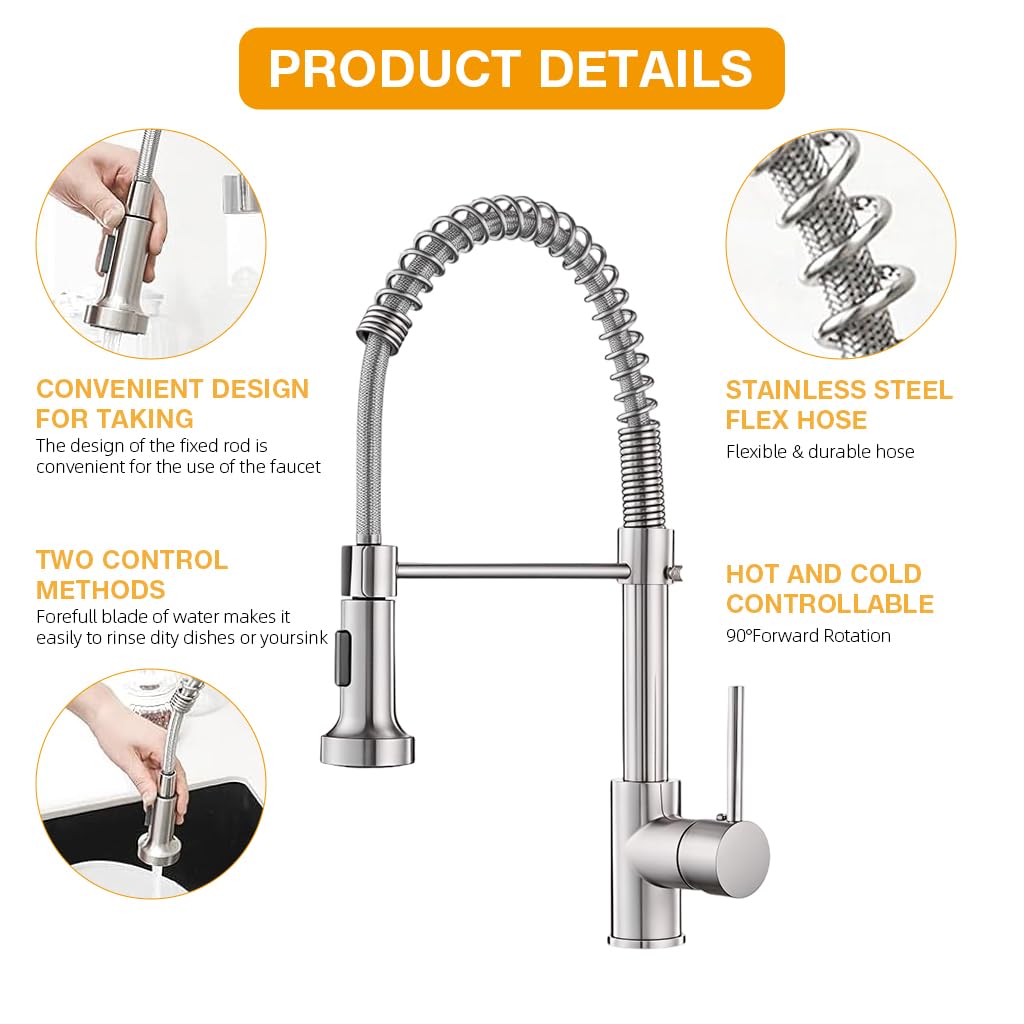 HASTHIP Kitchen Faucet for Double Sink with 360° Flexible Spout and Telescopic Retainer Arm | Stainless Steel Installation Kit