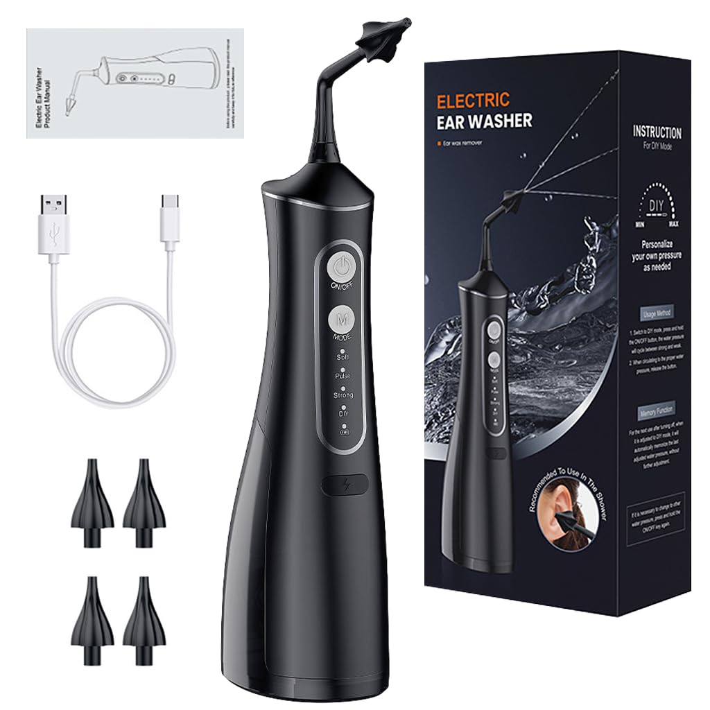 HANNEA Electric Ear Cleaner for Safe Wax Removal with 4 Modes and Triple Stream | USB Rechargeable IPX7 Model