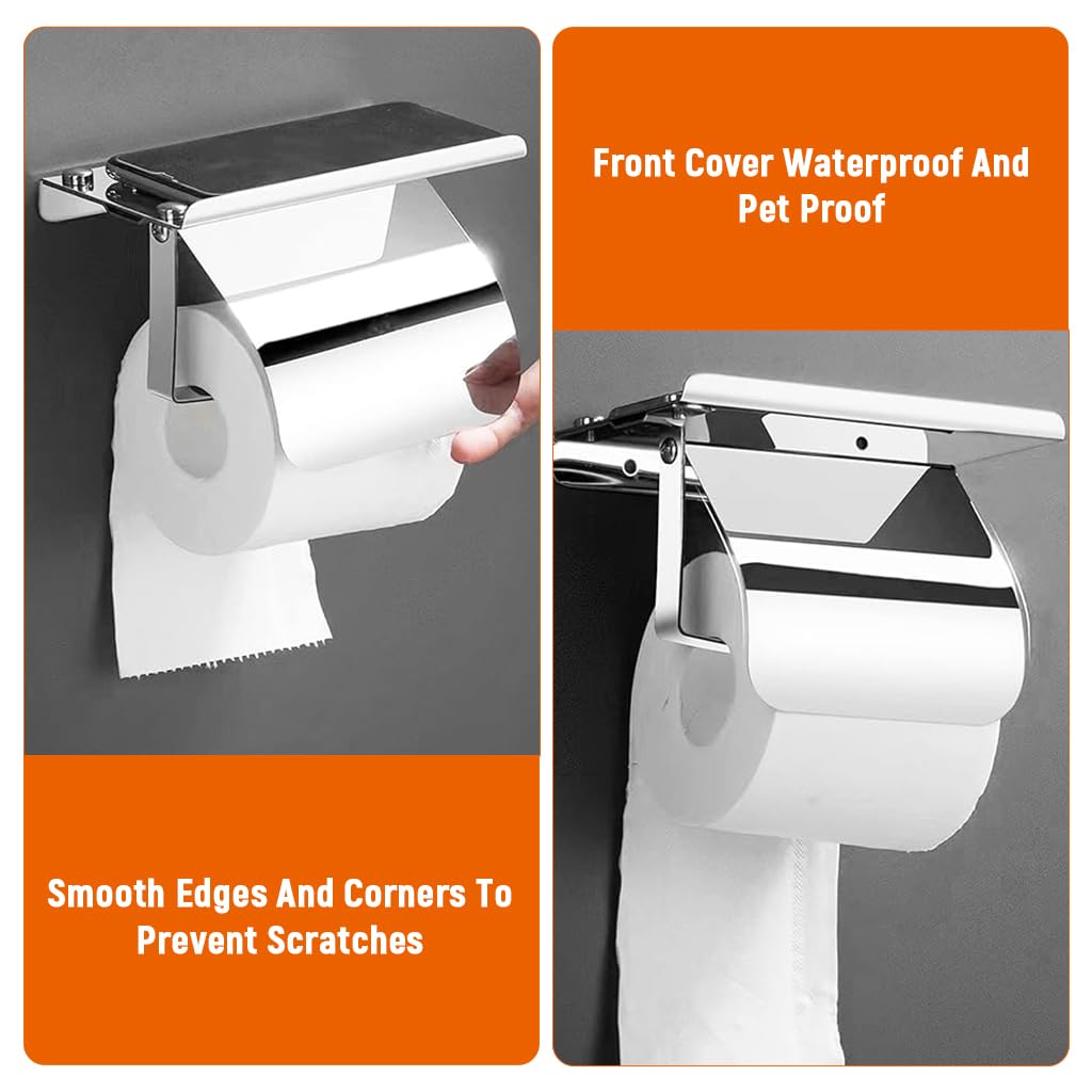 HASTHIP Toilet Paper Roll Holder for Bathroom with Storage Shelf featuring Splashproof Guard Design