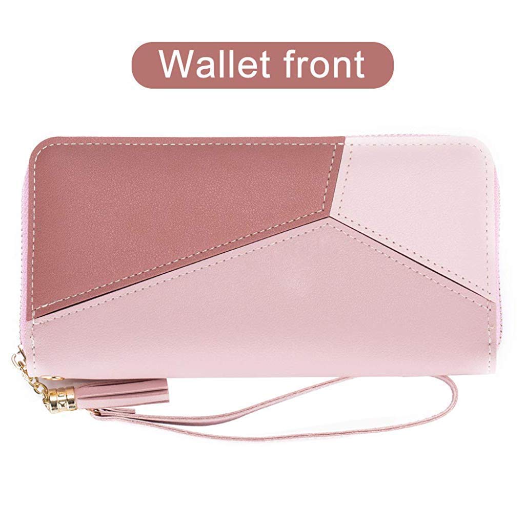 PALAY  Women's Long Wallet Tassel PU Leather Multi- Slots Girls Zipper Coin Large Purse Wallet for Women(Pink)