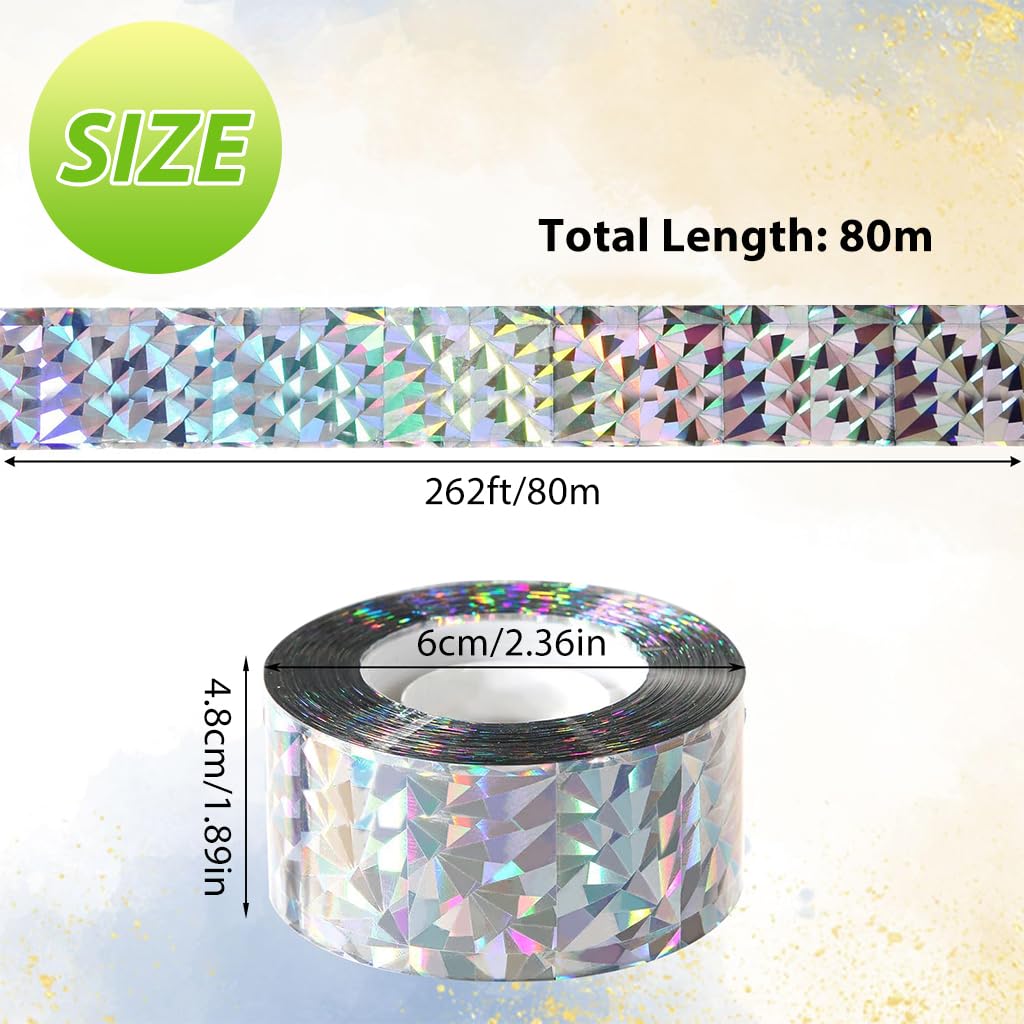 Supvox Bird Scare Tape for Gardens and Balconies with Self Adhesive Design 4.8cm x 80m | Reflective Multicolored Repellent