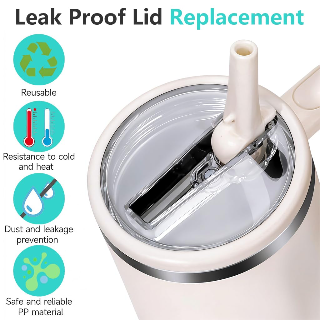 HASTHIP Leak Proof Lid Replacement for 40 oz Stanley Tumbler with Flip Top Stopper | White and Black 4PCS