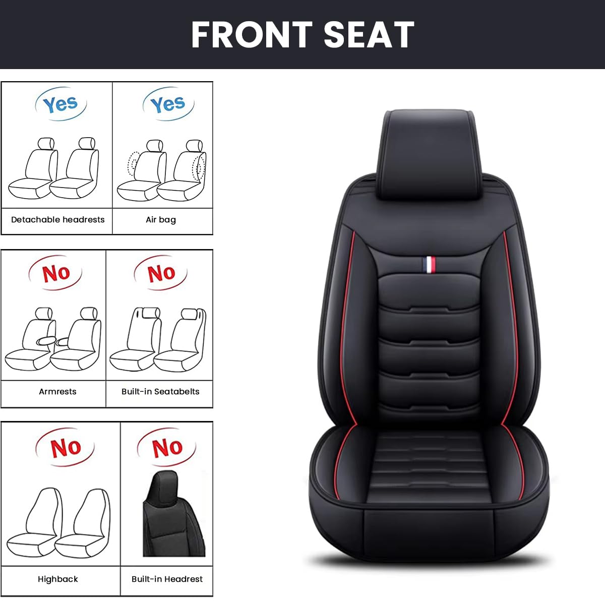 STHIRA Car Seat Cover for Driver or Passenger with Backside Storage Pouches | PU Leather Universal Fit