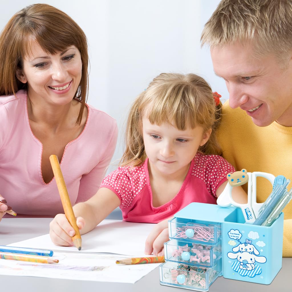 Climberty Cinnamoroll Desk Organizer for Office and Study with 3 Multi Drawer Storage | Blue Polypropylene Pen Holder