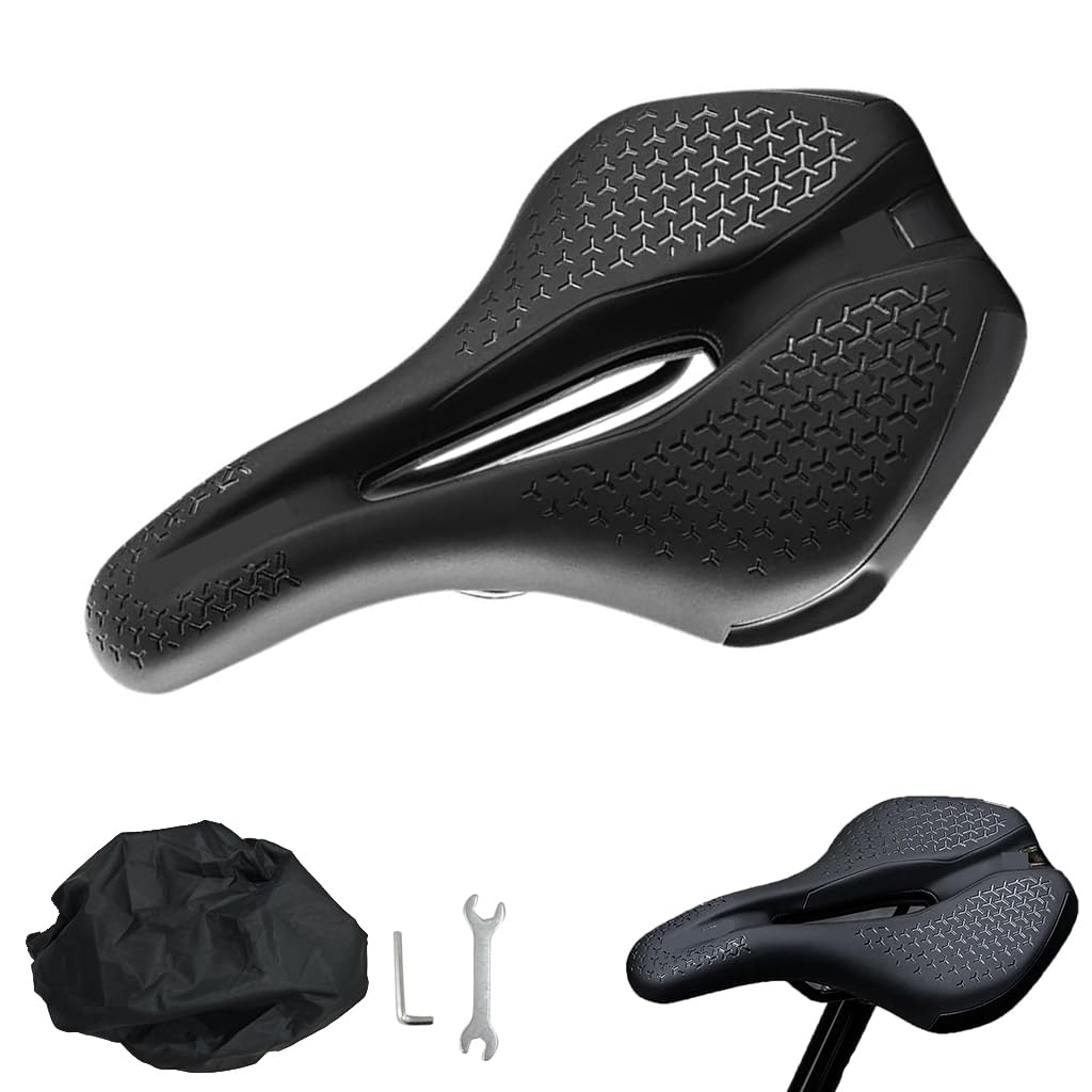 Proberos Bike Saddle for Road and MTB with Center Hollow Ventilation Channel | PU Anti-Slip Surface and Shock Absorbing Memory Foam