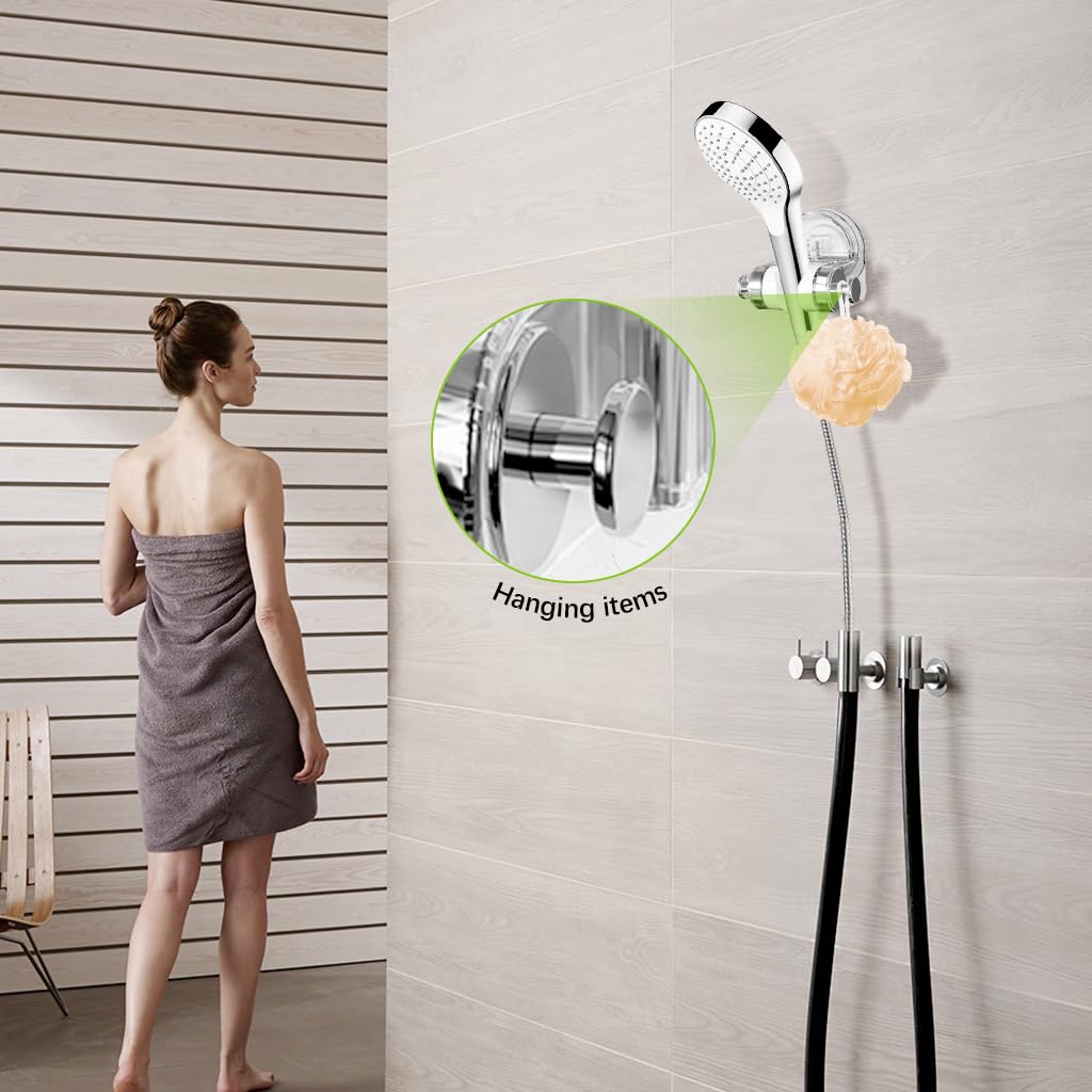 HASTHIP® Shower Head Holder Strong Suction Cup Anti-slip Removable Bathroom Shower Head Holder Adjustable Angle Shower Head Holder Universal Bathroom Shower Head Holder with Hook