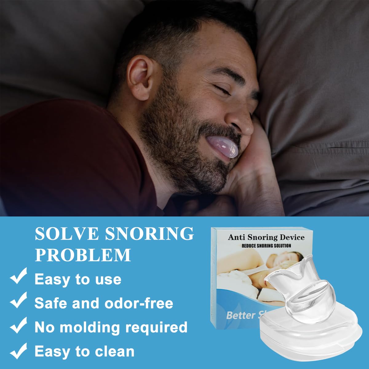 HANNEA Anti Snore Tongue Stabilizing Tool for Sleep Relief with Ergonomic Sleeve and Soft Silicone Case