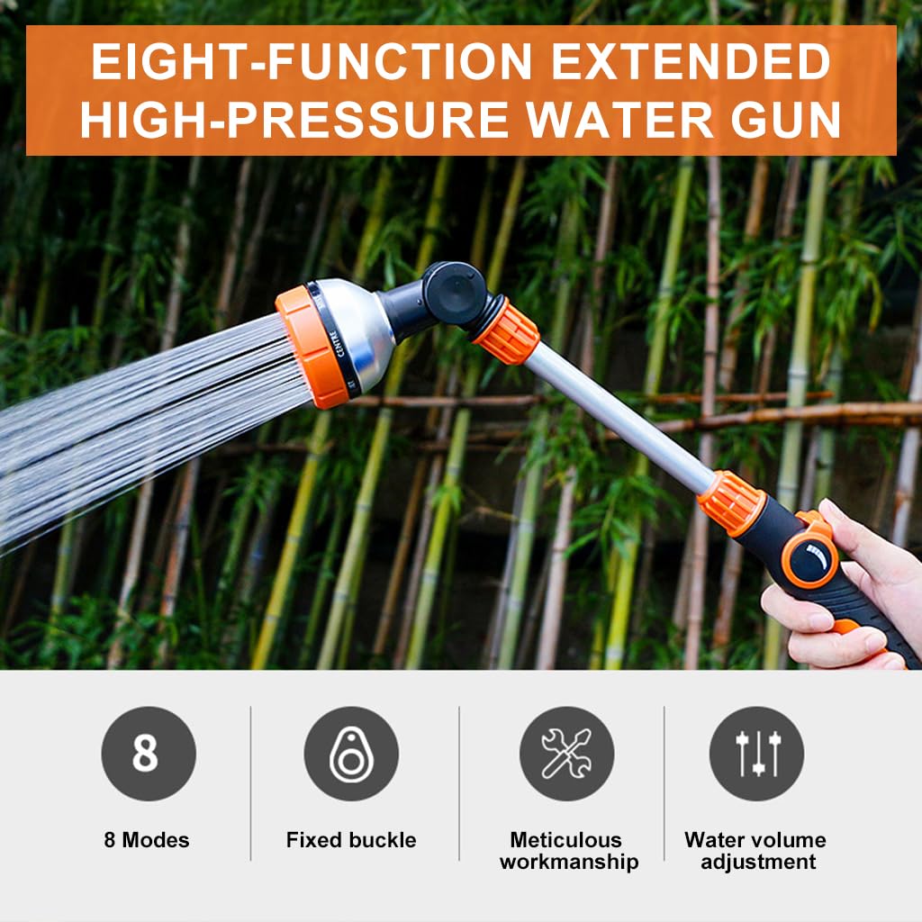 HASTHIP Water Spray Gun for Car Washing with 8 Spray Modes and 180° Flexible Head | Stainless Steel Extended Rod