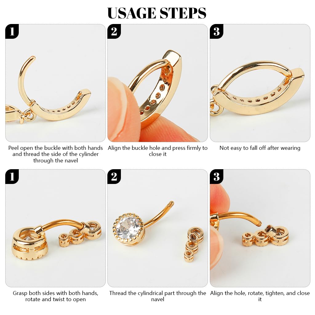 SANNIDHI Belly Button Rings for Women with Reverse Design and Rhinestone Set of 4 | Surgical Stainless Steel Piercing Jewelry