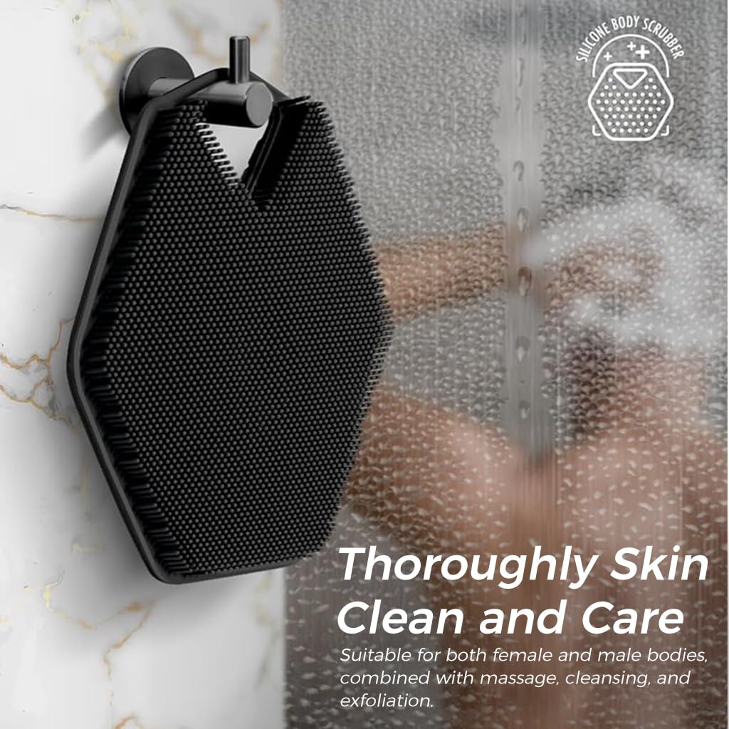 MAYCREATE Body Scrubber for Shower with Suction Cup Handle and Soft Silicone Bristles | for Men and Women