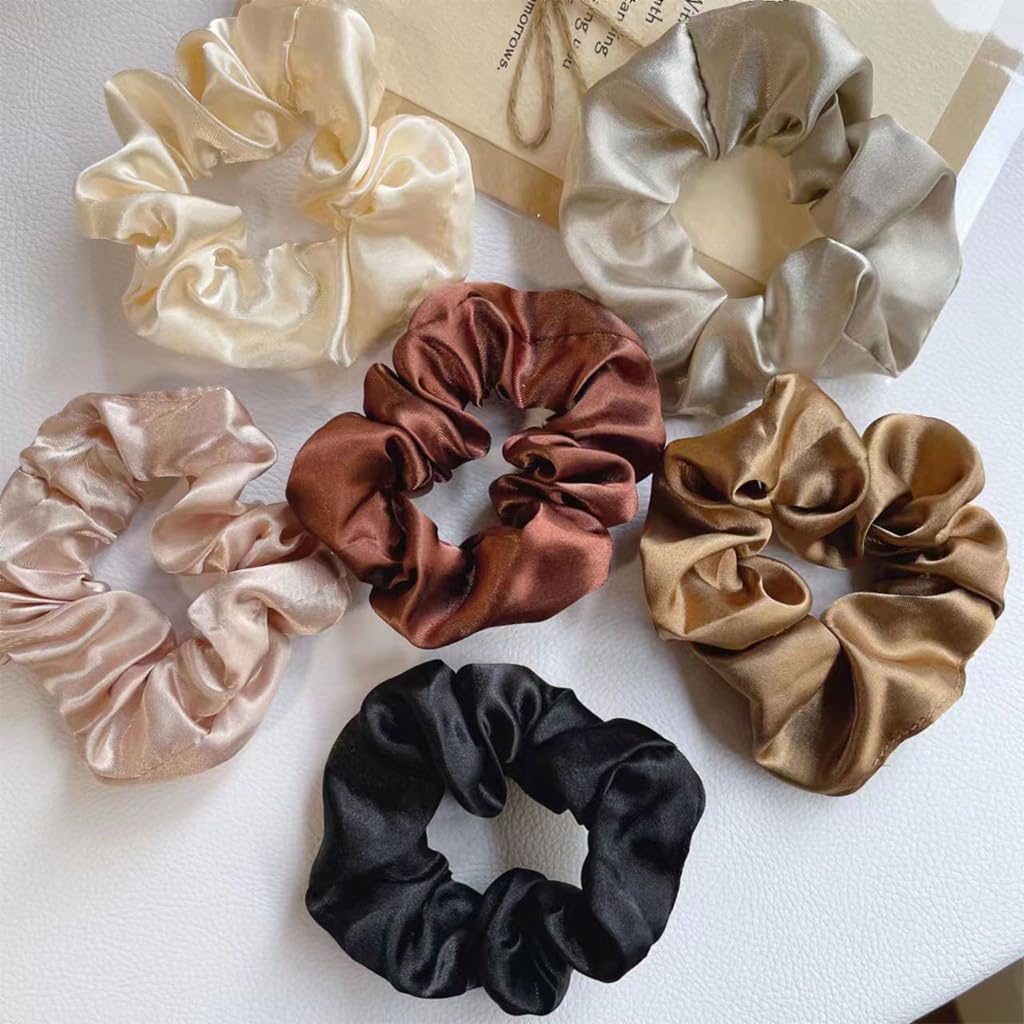 ZIBUYU Scrunchies Set for Women featuring 6pcs Satin Hair Bands with Strong Elastic Hold | 11 cm Outer Diameter