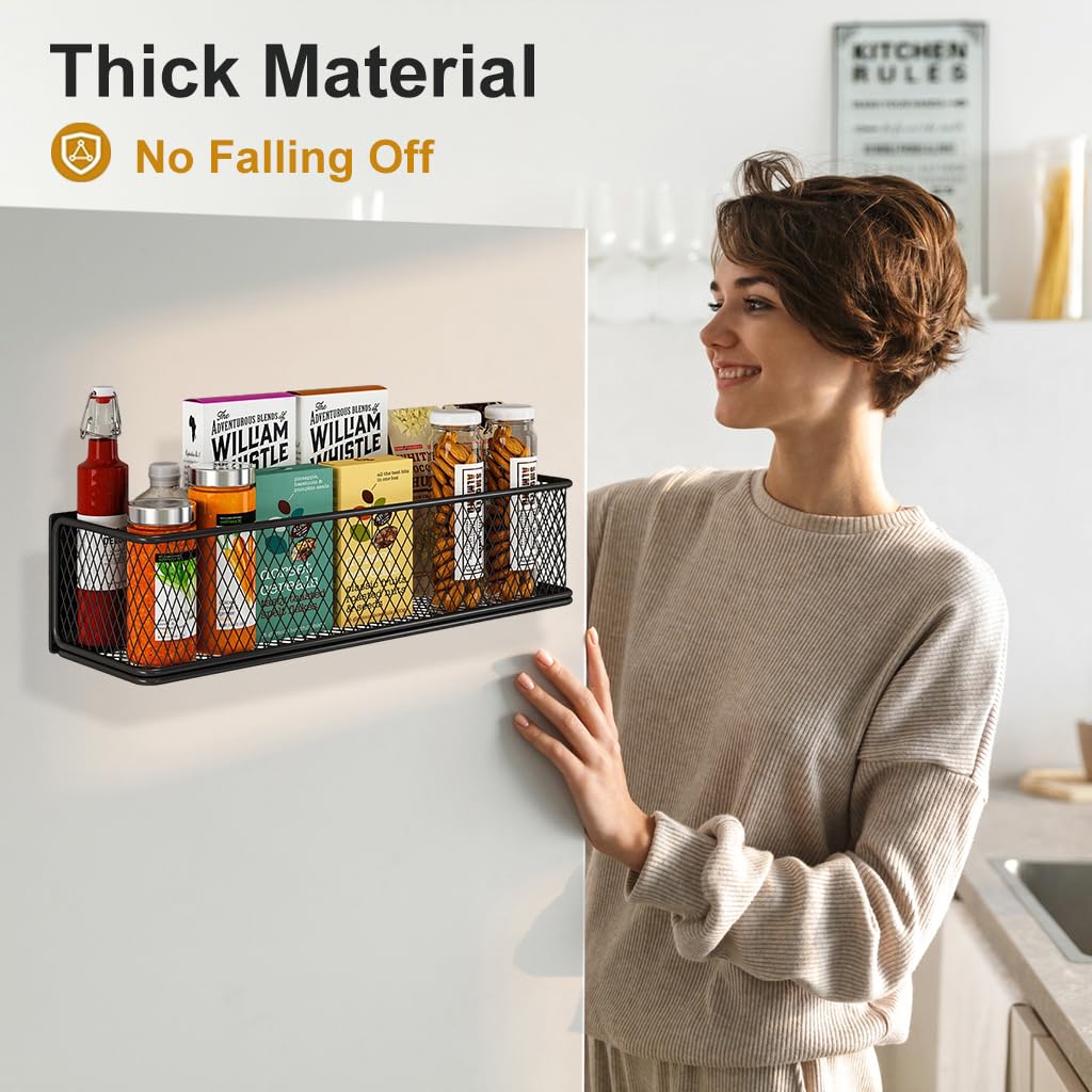 HASTHIP Kitchen Organizer Basket for Refrigerator and Whiteboard with Magnetic Metal Mesh 35x10.5x8.5 cm | Multi‑Purpose Home Storage Holder