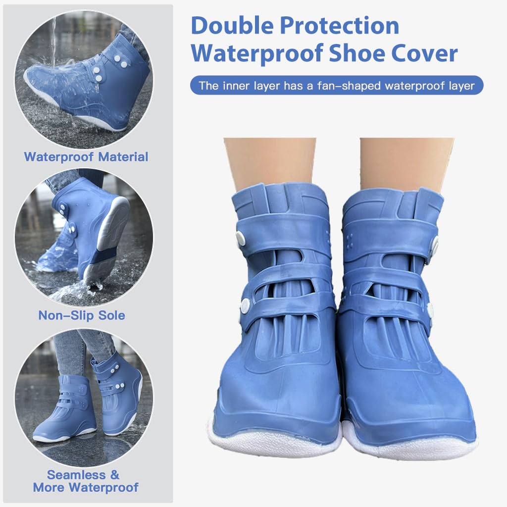 PALAY Waterproof Shoe Covers for Rainy Days with TPE Anti Slip Sole and Snap Closure | 3 PCS