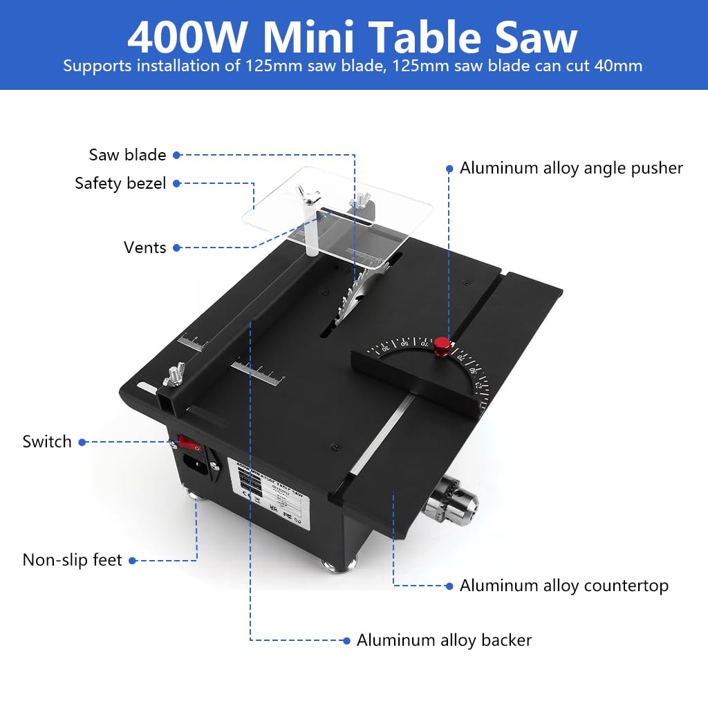 Serplex Mini Table Saw for DIY Crafts featuring 400W Motor and Angle Adjustable Cutting | Aluminum Alloy Build