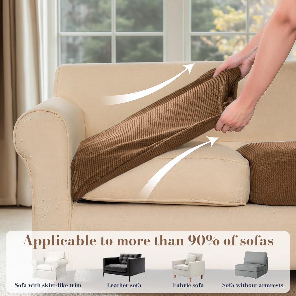 HASTHIP Sofa Seat Cushion Slipcover for 50–70cm Mats with Stretchy Slip‑On Fit | Brown Textured Cover