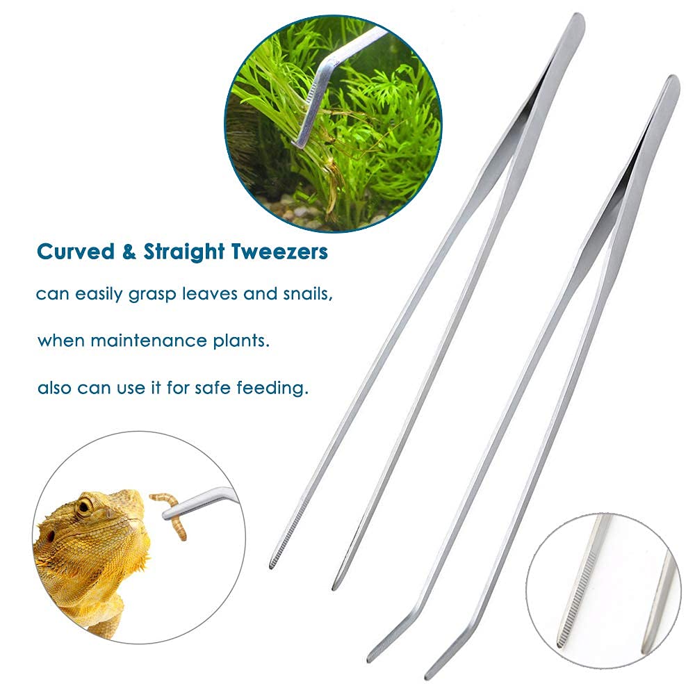 Qpets Aquarium Aquascaping Tools Kit for Plant Care with Anti Slip Clip End and 10.6 in Tweezers | Stainless Steel Set