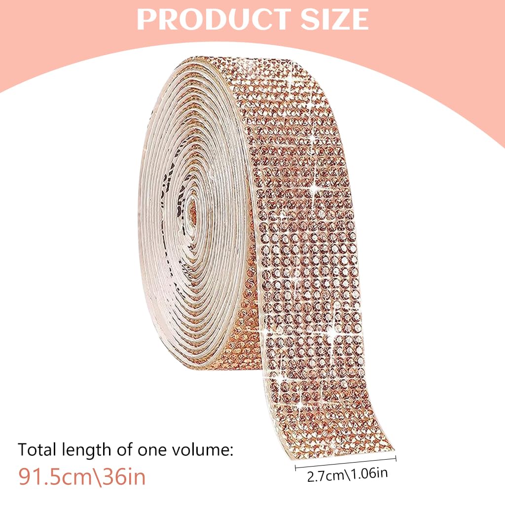 MAYCREATE Rhinestone Ribbon for DIY Crafts and Gift Wrapping with Self Adhesive Backing | 1 Yard Rose Gold