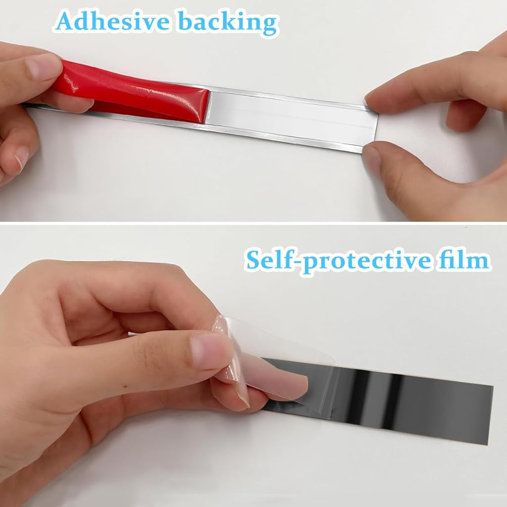 HASTHIP® 16.4ft Black Metal Trim Wall Strip 201 Stainless Steel Self-Adhesive Peel and Stick Metalized Mirror-Like Finish for Ceiling Floor Cabinet Tile Edge Moulding 2 PCS