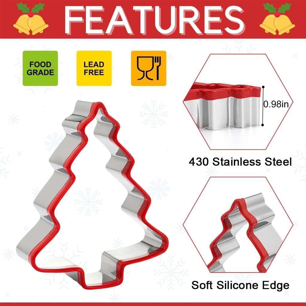 HASTHIP Christmas Tree Cookie Cutters Set for Holiday Baking with 3 Sizes 7.5–12cm Stainless Steel | Family DIY Cookie Making