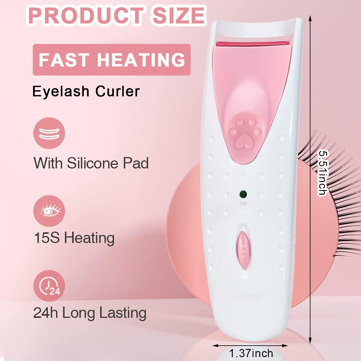 MAYCREATE® Heated Eyelash Curler for Women, Electric Eyelashes Curler with Silicone Heating Pad, Fast Heating Natural Curling Lash Styling Tools