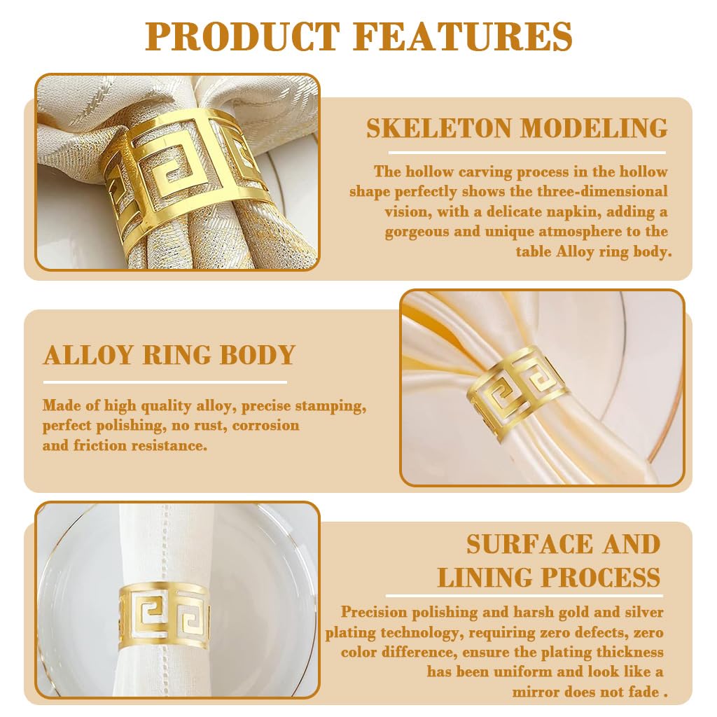 HASTHIP Napkin Ring Set for Wedding and Holiday Table Settings with Hollow Cut Design 12pcs 1.77x1.18in Gold