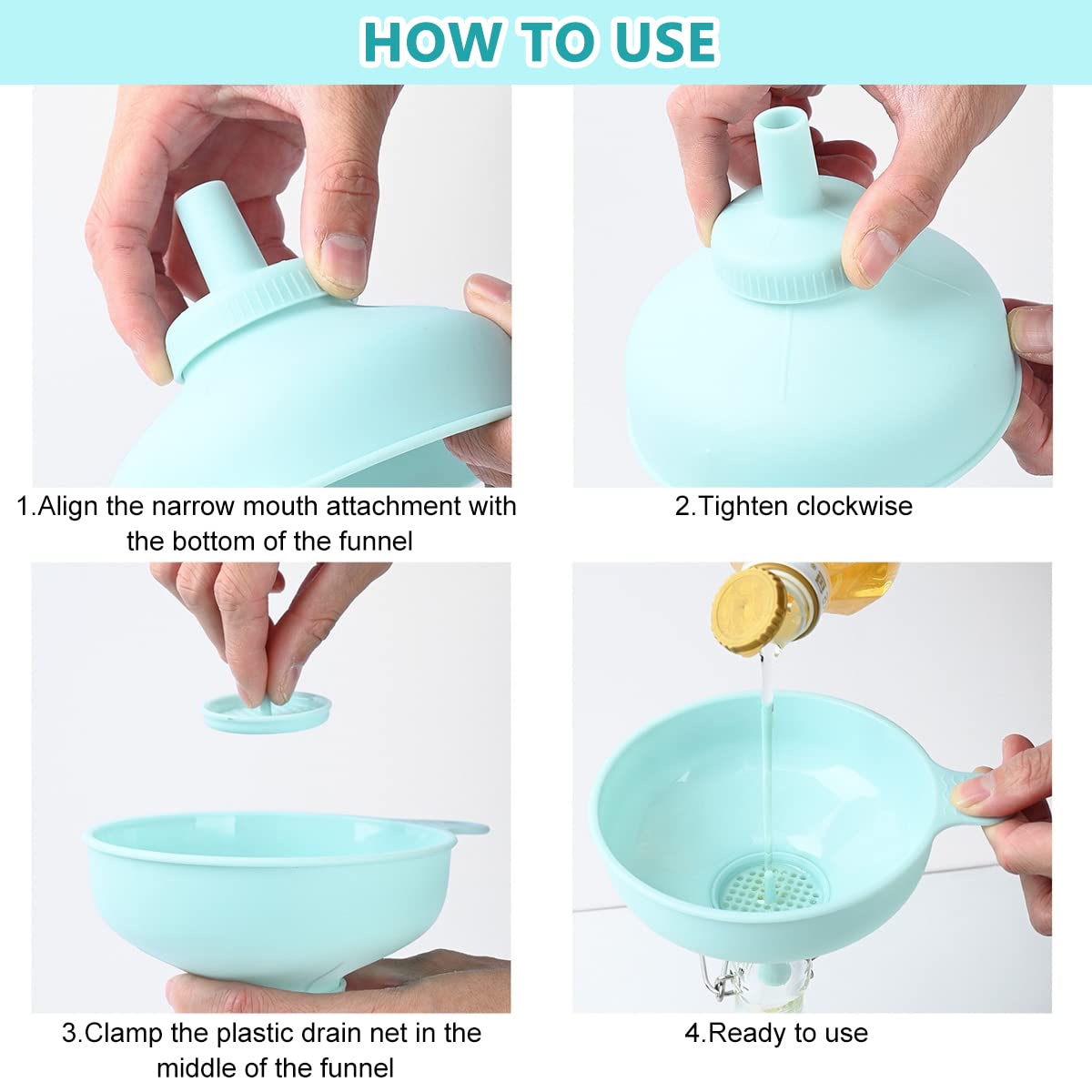 Supvox Plastic Wide Mouth Funnels for Canning and Filling | 3 in 1 Detachable Spout and Strainer Set