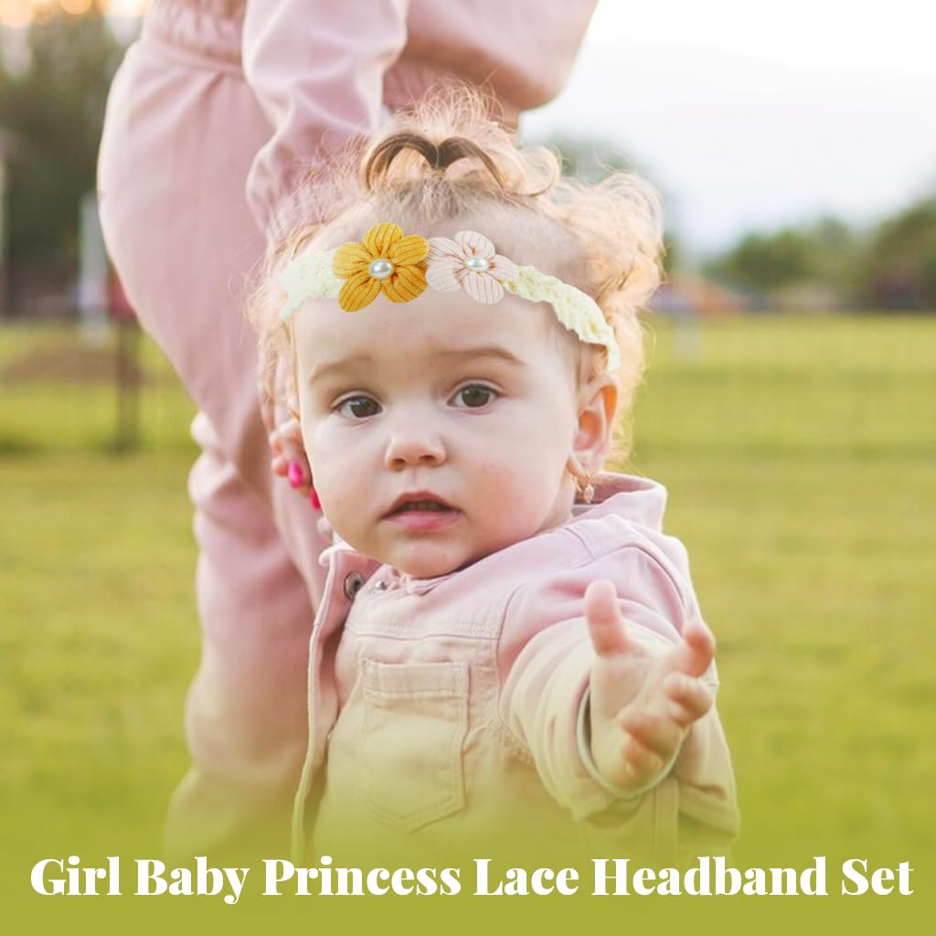 PALAY Baby Headband Set for Girls featuring Soft Elastic Nylon | 3Pcs Lace Bow Design