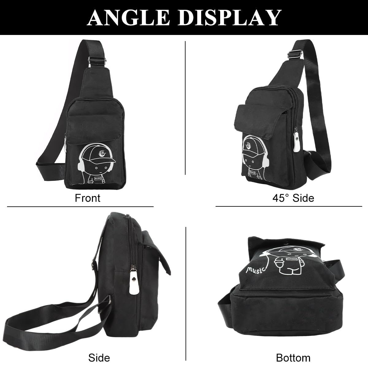 GUSTAVE Sling Bag for Travel and Daily Use with USB Charging Port and 12x3x17.5cm Design | Black Luminous Pattern for Men