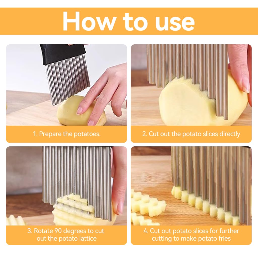 ZIBUYU Crinkle Cutter Knife for Wavy Vegetable and Potato Slicing with 5.4 in Blade | Stainless Steel and ABS Handle