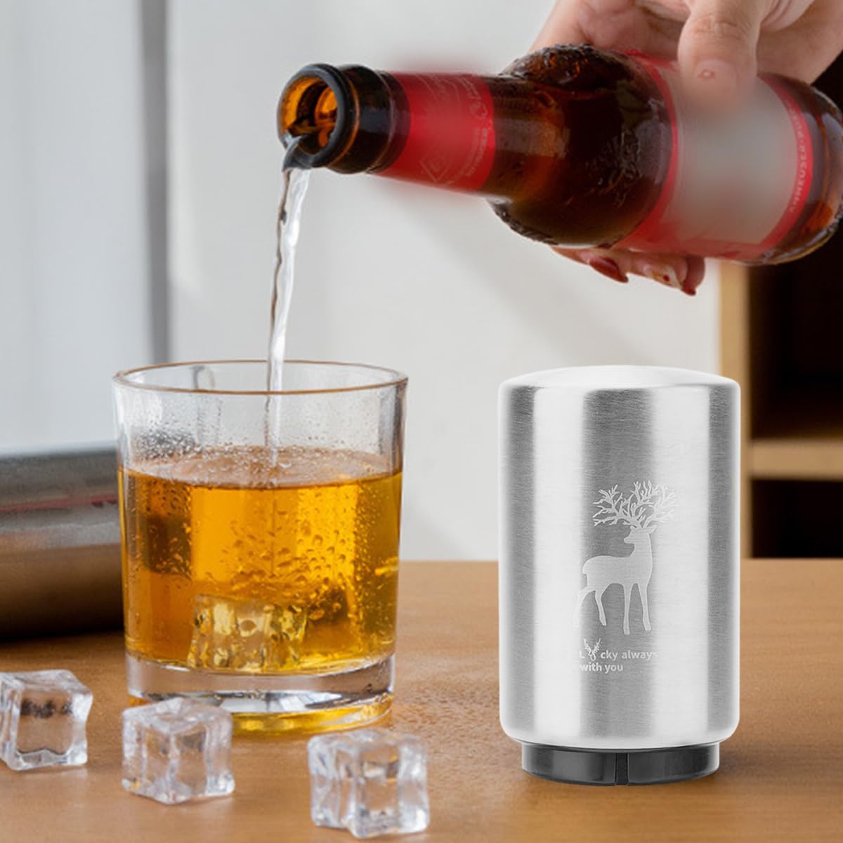 Supvox Automatic Bottle Opener featuring Push Down Mechanism and Stainless Steel Design | Gift for Beer Lovers