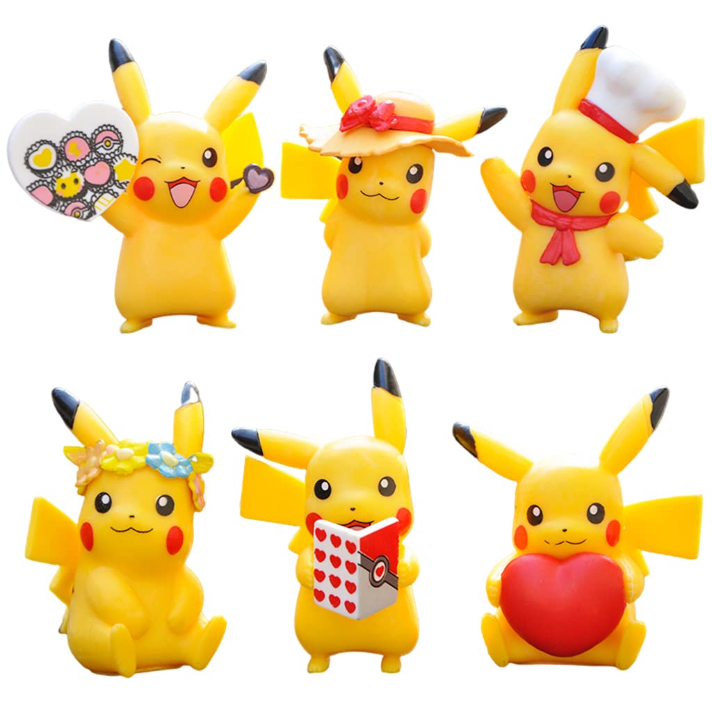 PATPAT® Polyvinyl Chloride Set of 6 Pika-Chu Figure Toy Poke-Mon Figures Desk Decoration Poke-Mon Toy Figure Toy For Kids Anime Lovers Birthday Gift Room Decoration (9Cm), Multi Colour