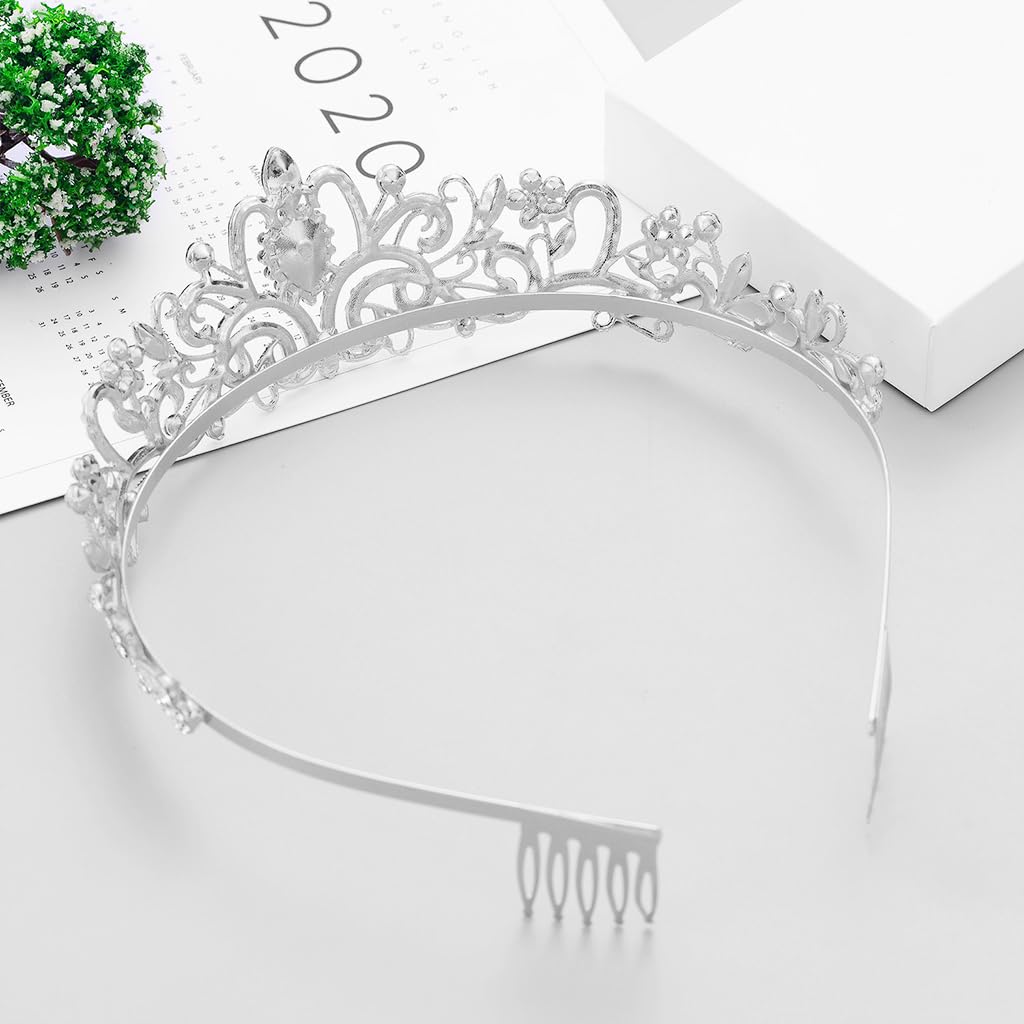 PALAY Tiara Crown for Wedding and Party with Side Combs featuring 13cm Width | Silver Crystal Headband for Women and Girls