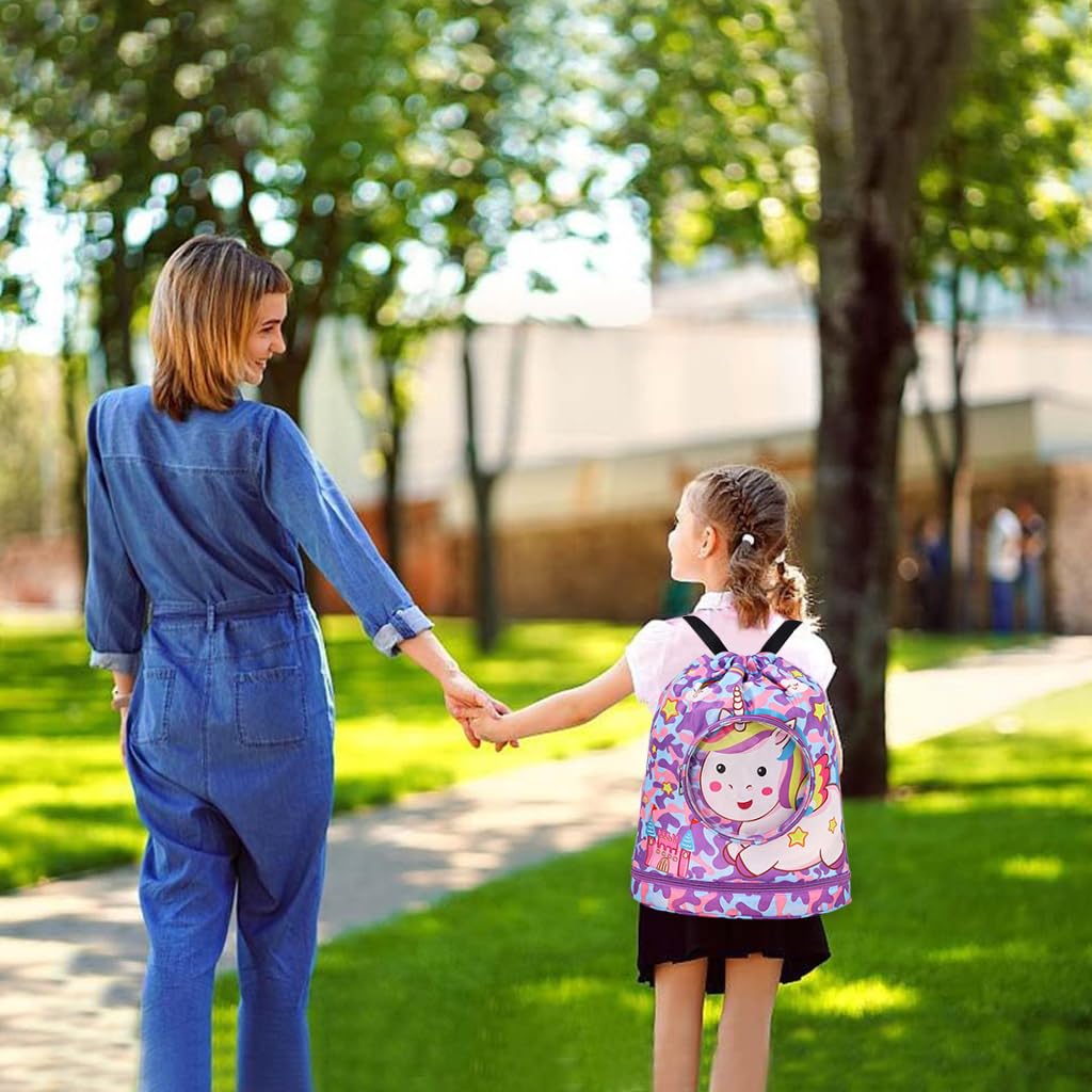 Proberos Swimming Bag for Kids with 32.5x39cm Compartment and Shoe Pocket | Pink Polyester