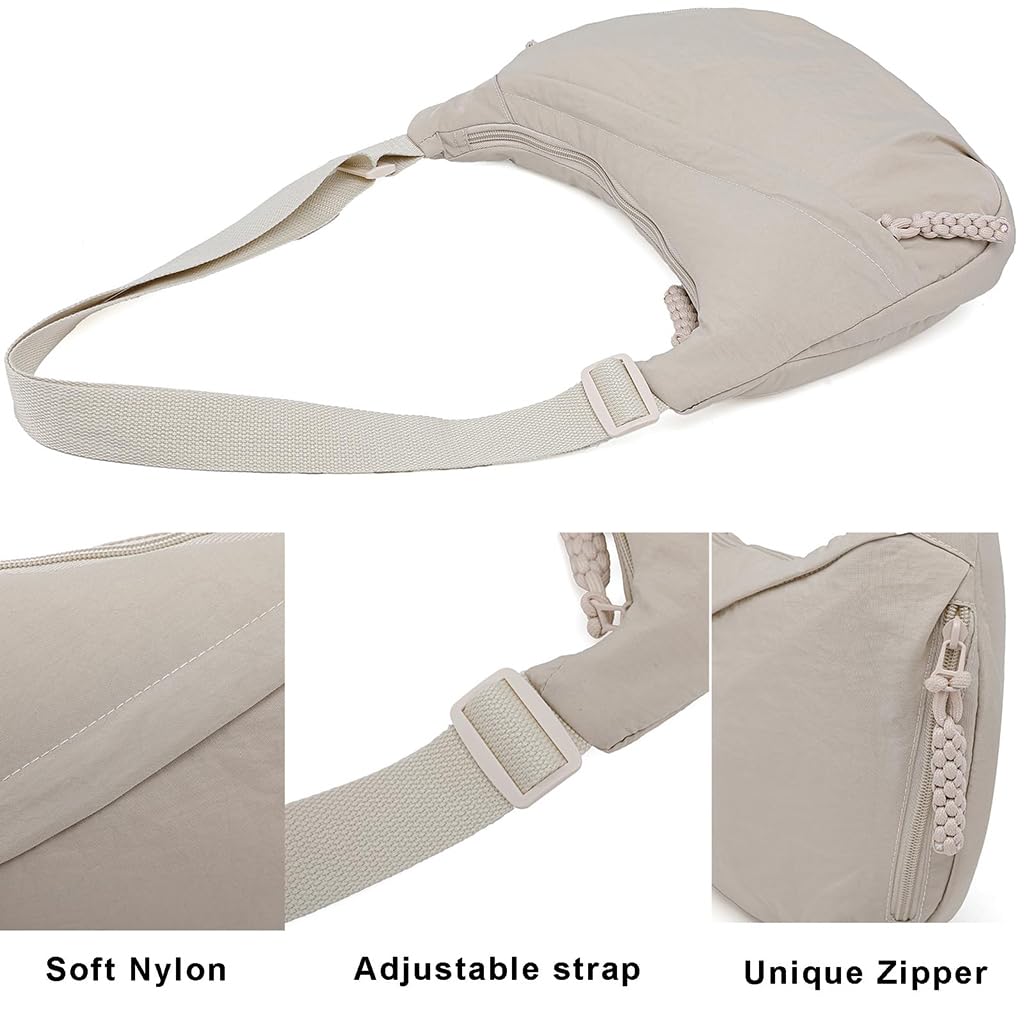 Off White Wheat Ear Dumpling Shoulder Bag featuring Multi Compartment Design for Women | Lightweight Nylon Crossbody for Daily Use and Travel