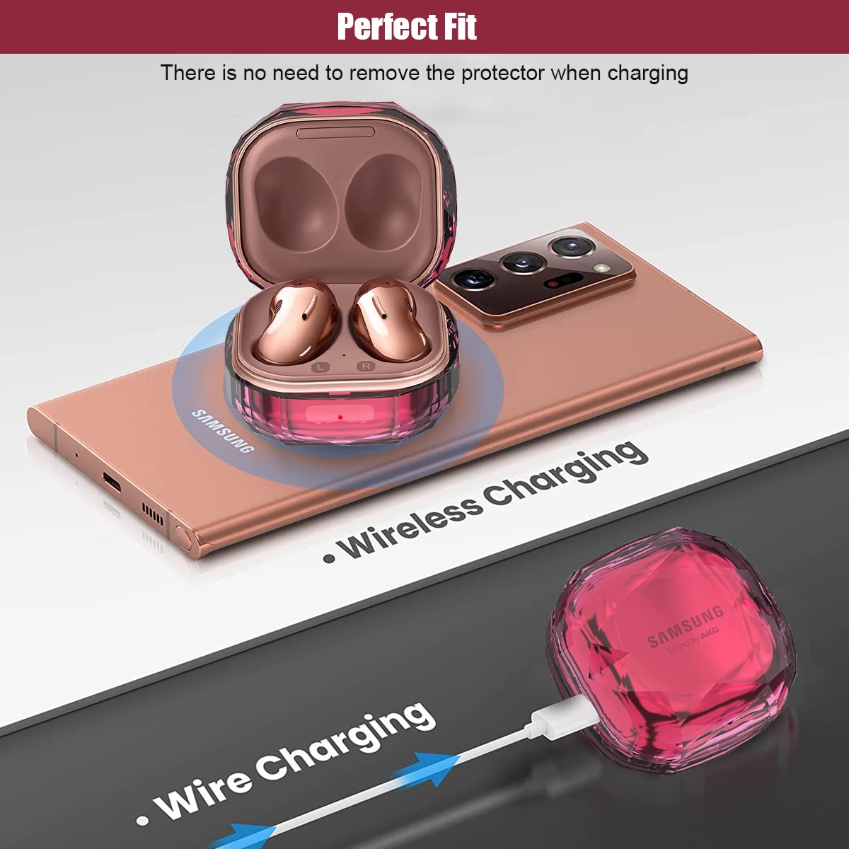 ZORBES Galaxy Buds Case for Samsung Buds 2 Pro and Buds Live featuring 2 Piece PC Cover | Diamond Cut Design with Key Ring