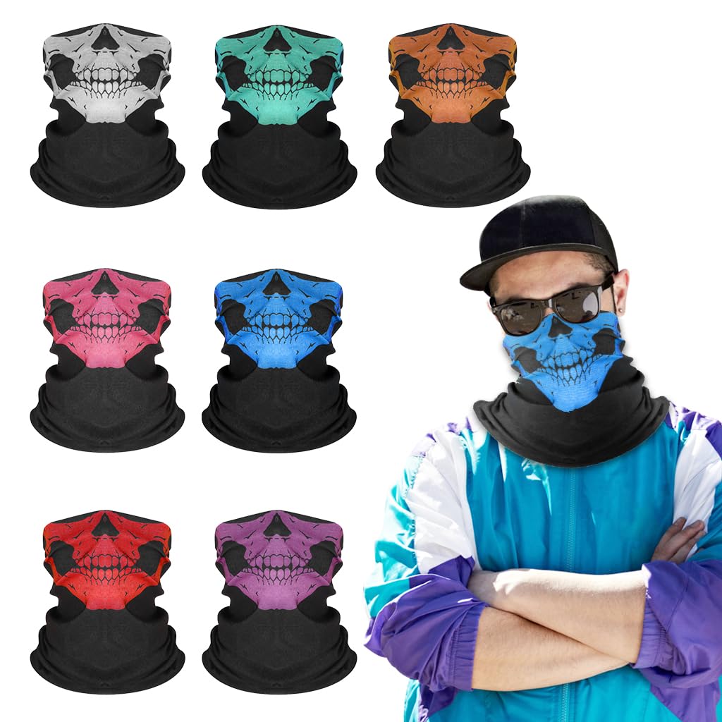 STHIRA® 7Pcs Halloween Face Mask Riding Neck Gaiter Skull Face Mask Neck Gaiter Quick Dry Riding Stretchy Face Mask Neck Gaiter for Men Women Party Fun Spooky Print Face Mask