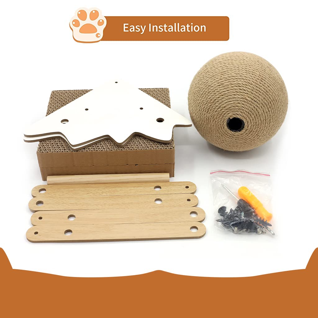 Qpets® Cat Scratch Pad Cat Scratcher Toy Rack, Natural Sisal Ball Toy for Cat, Non-Slip Scratch Pad for Cats, Cat Ball Toy Scratcher for Indoor Cats and Kittens, No More Scratches on Sofa