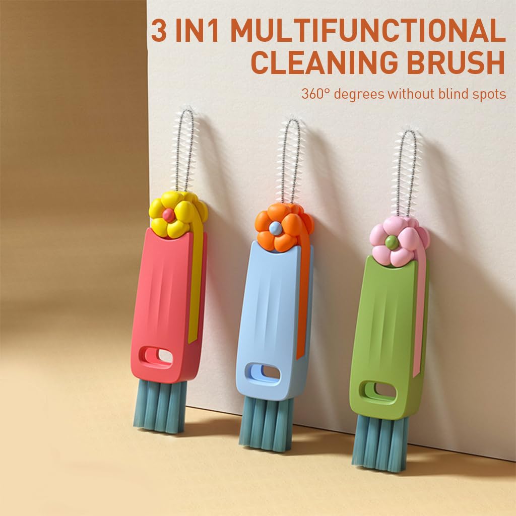 HASTHIP Bottle Cleaning Brushes 3 Pcs for Water Bottles with Dual Head Design and Folding Pry Tool | Cute Flower Style