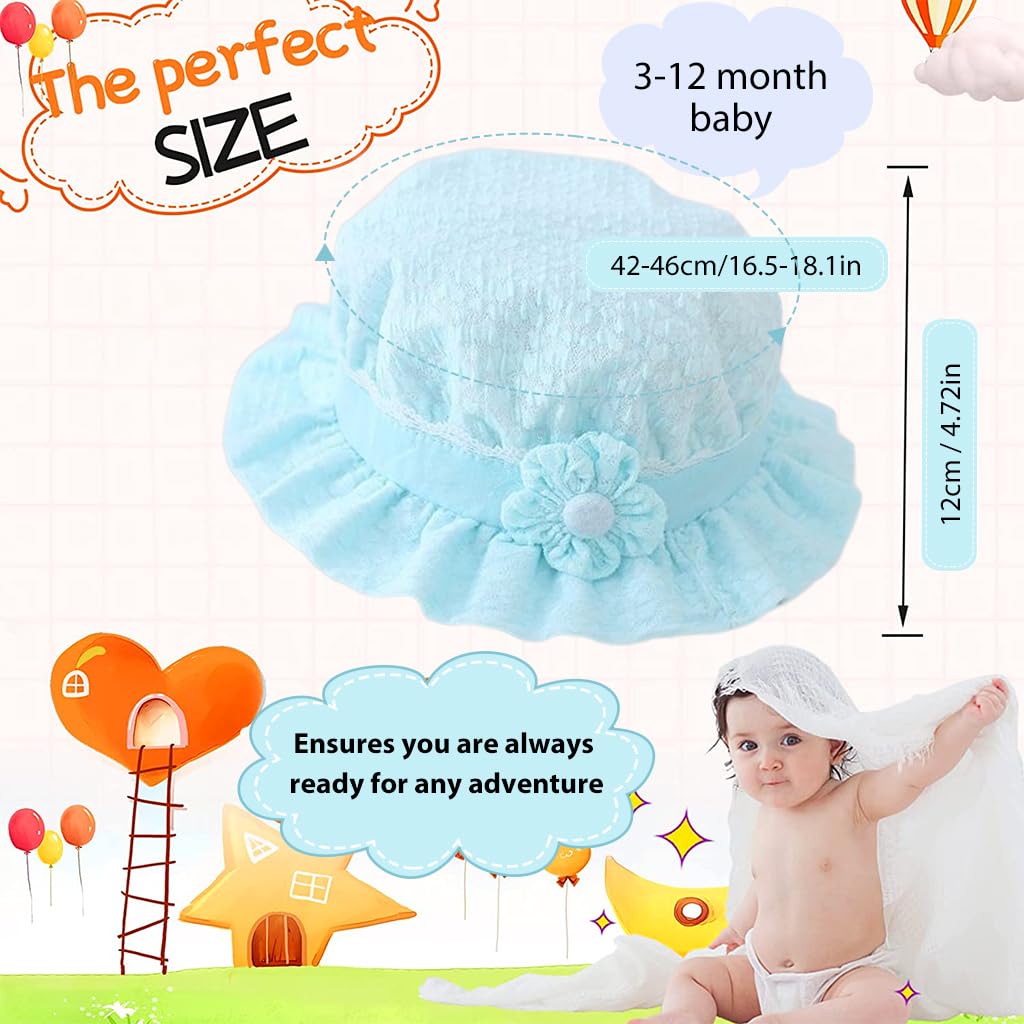 Venzina® Baby Hats for Girls, Sun Hats for Baby Toddler Girls, Windproof Summer Hat with Chin Strap Bucket Hat Cute Daisy Bucket Hat Travel Sun Hat for Baby 3-12 Month