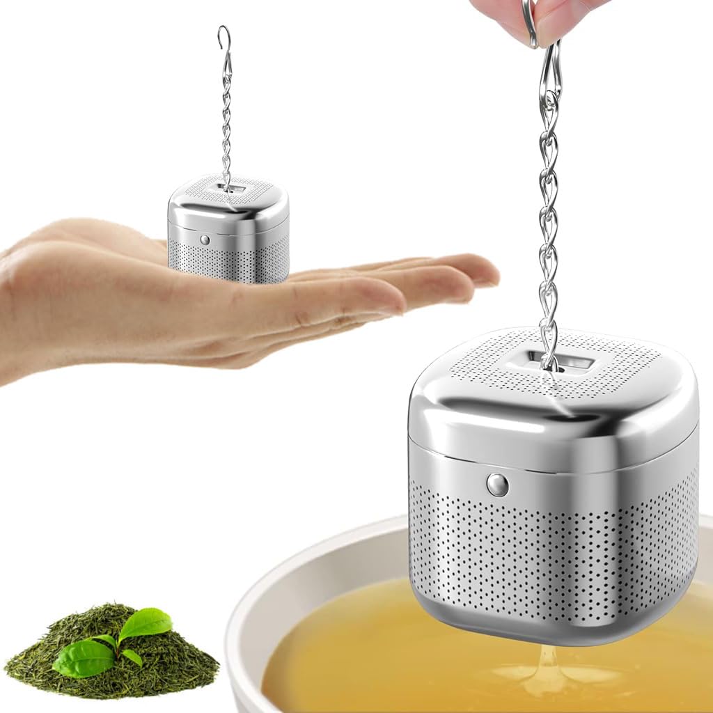 Supvox® Tea Infuser Cube with Hook Chain Cube Tea Strainer Fine Mesh 304 Stainless Steel Tea Infuser for Loose Tea, Chamomile, Green Tea Loose Leaves Small Strainer for Teapots, Cups, Mugs, 4x4x3.8cm