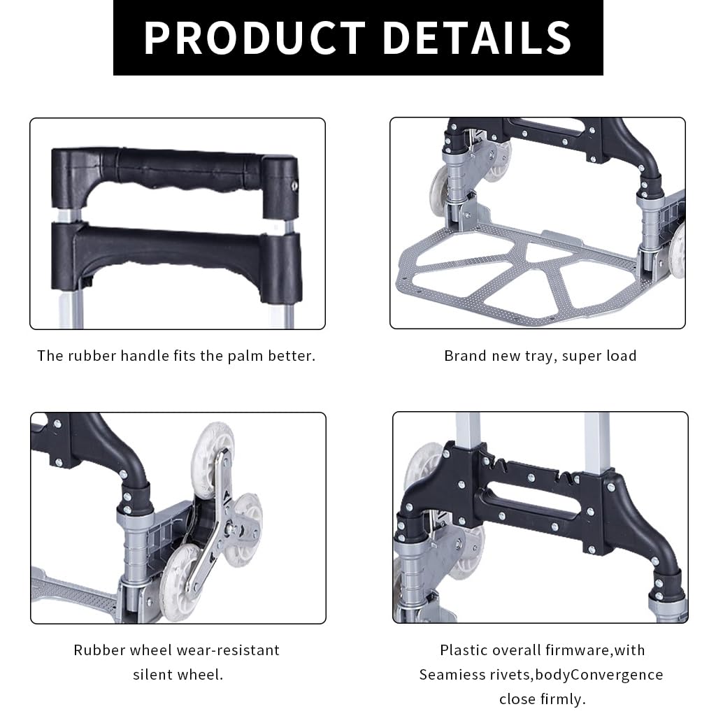 Serplex® Hand Truck Trolley Folding Stair Climbing Cart with Adjustable Handle Height, 165 lbs Load Capacity, Aluminium Hand Truck Cart Multipurpose Dolly for Warehouse Shopping (6+4 Small Wheels)