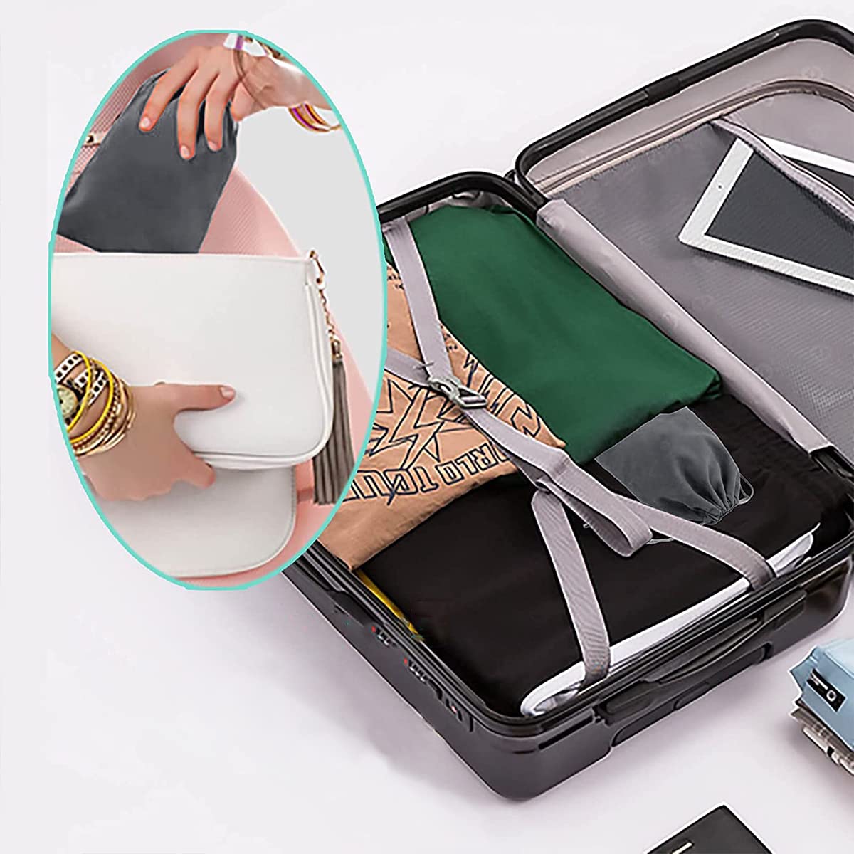 HANNEA Inflatable Travel Pillow for Neck Support with Built In Hand Pump and Soft Flocking Fabric