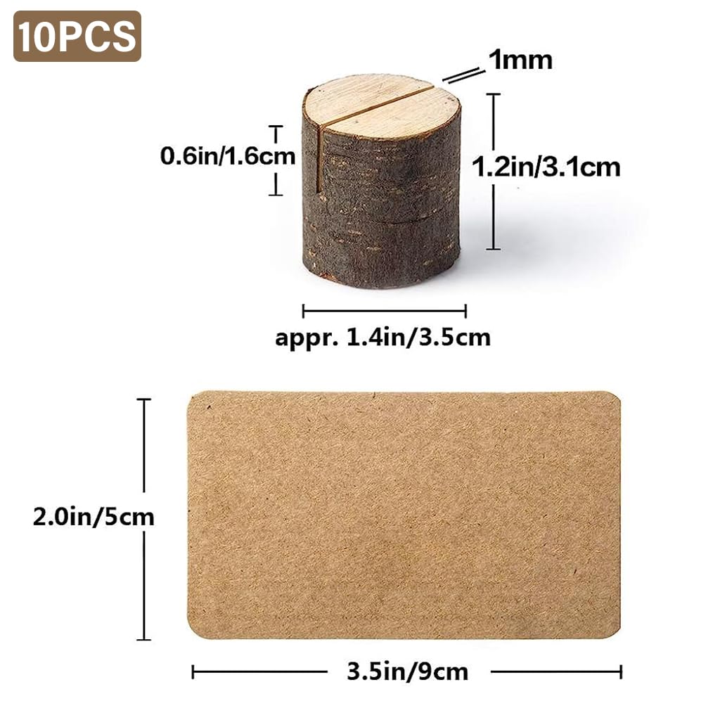 HASTHIP Mini Wood Place Card Holders for Weddings with Tree Stump Design and 10Pcs Cards