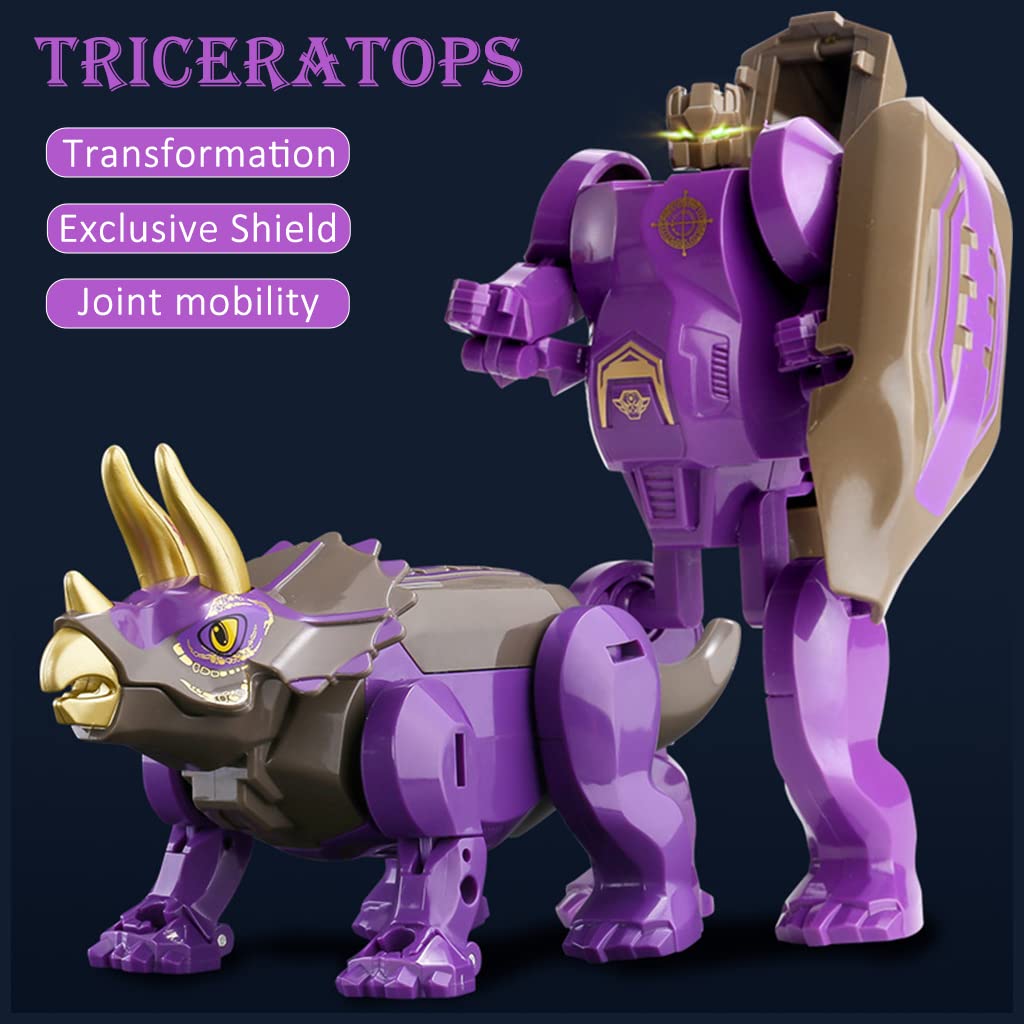 PATPAT® Dinosaur Toys for Kids Dinosaur Transforming Robot Toys Mini Dinosaur Toy, 2 in 1 Cartoon Triceratops Transformer Dinosaur Toy Birthday Xmas Gifts for Kids Boys Girls 3 4 5 6 7 8 Year