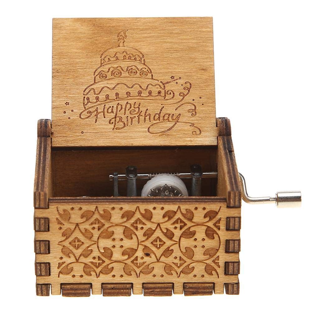 Powlance Wood Happy Birthday Music Box for Gift Giving with Wind‑Up Mechanism | Multicolour
