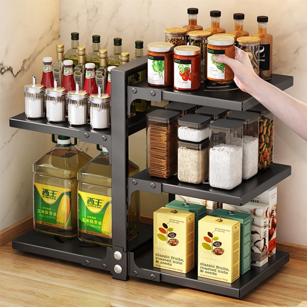HASTHIP Pot and Pan Organizer Rack for Kitchen with 5 Detachable Shelves 51x22.6x43cm Black
