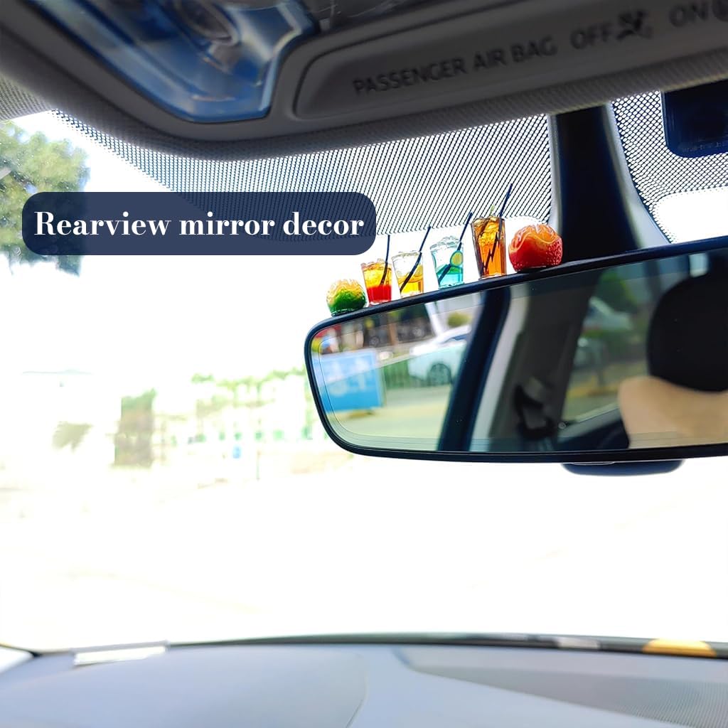 STHIRA Mini Car Ornaments for Dashboard and Windows featuring 6 Cute Summer Drink Designs