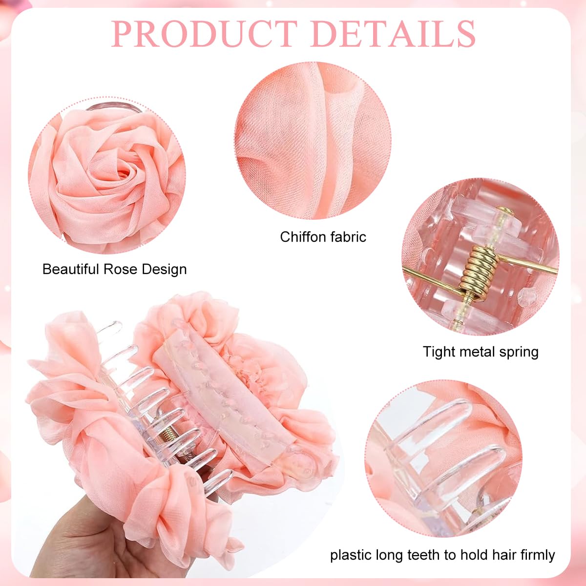 SANNIDHI Flower Hair Claw Clips for Women featuring Pleated Chiffon Floral Design | 2Pcs Resin Set