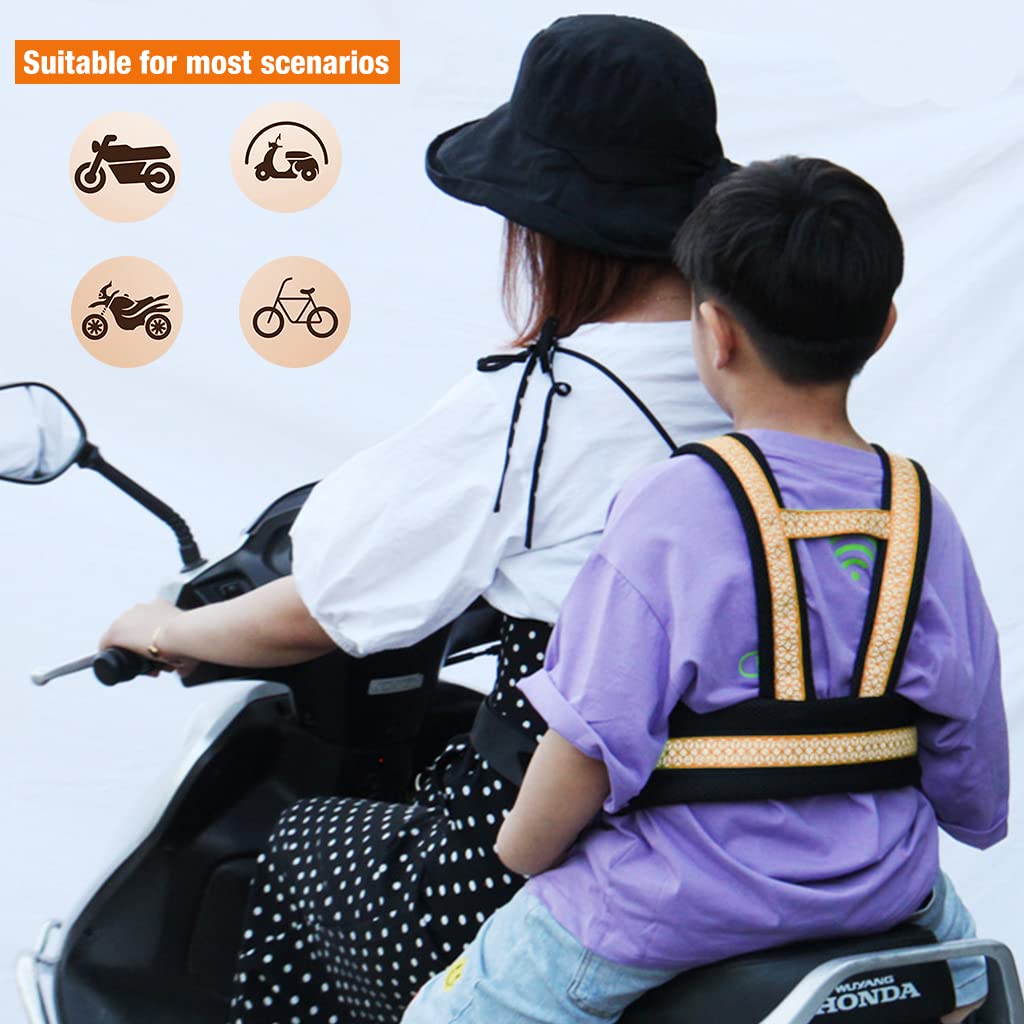 SNOWIE SOFT Kids Safety Belt for Two Wheeler with Reflective Strips and Quick Release Buckle | Adjustable 56–124 cm Harness for Children Aged 2–12