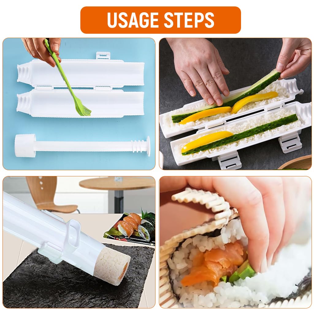 HASTHIP Sushi Making Kit for Beginners with 28cm Rice Roll Mold Press and Bamboo Mat | Food Grade Plastic
